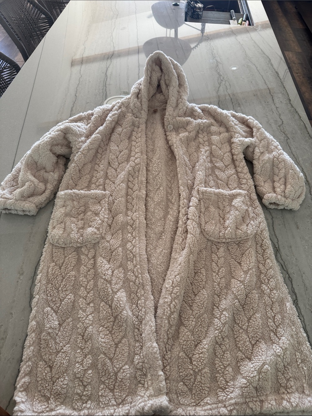 Cozy Hooded Sherpa Coatigan in Light Beige